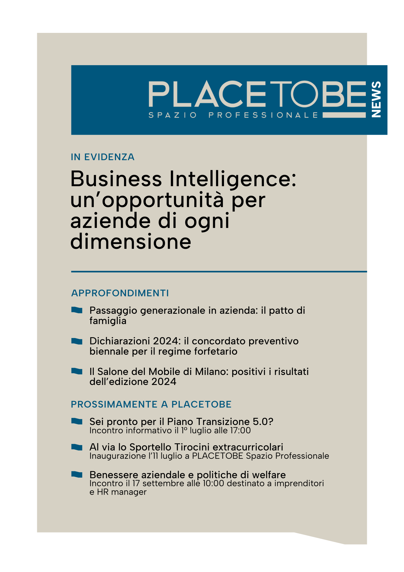 PLACETOBE Spazio Professionale NEWS – luglio 24
